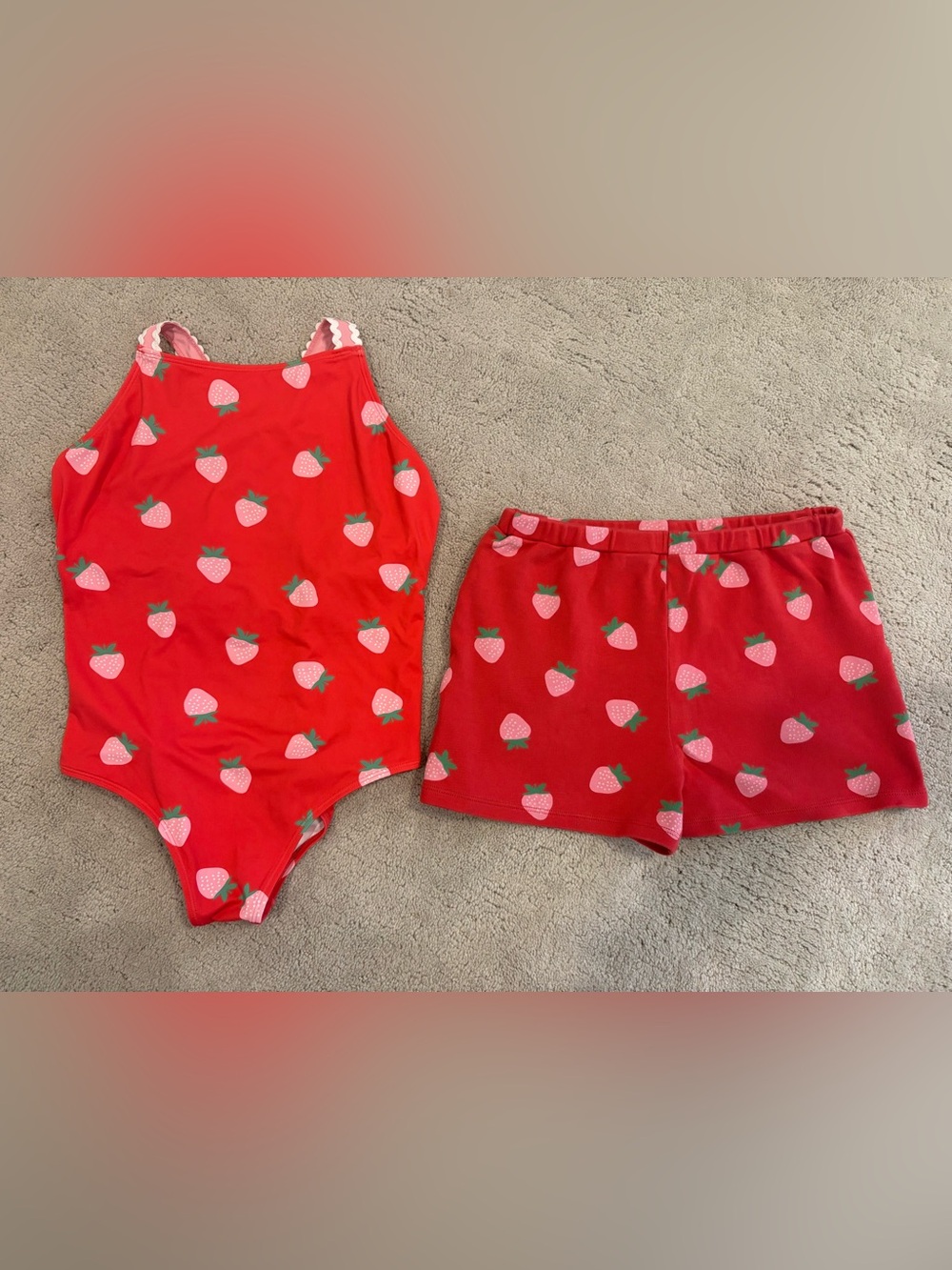 The Beaufort Bonnet Company Red Strawberry Bathing Suit & Shorts Girls Size 14